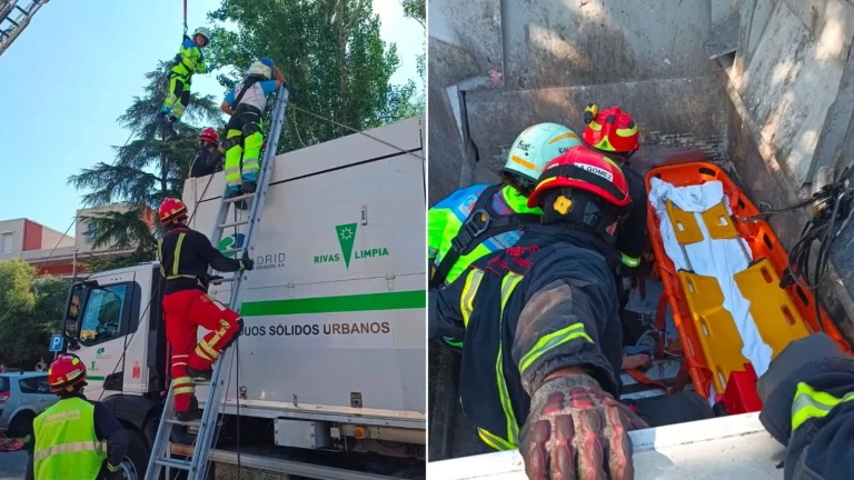 Els bombers rescaten en estat greu una sense sostre d'un camió de triturat de cartró a Rivas (Madrid) Rescat bombers en estat greu una sense sost | Tràmits ™